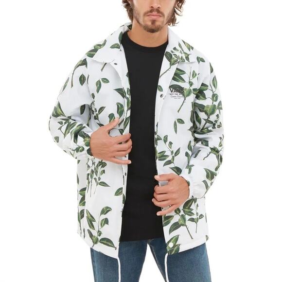 Vans White and Green Windbreaker with Leaf Print - Picture 1 of 8